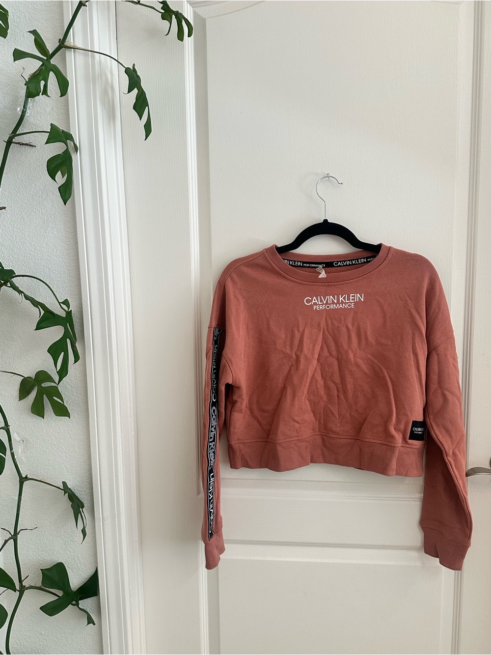 Calvin Klein Performance Ribbed Crew Neck Sweater in Dusty Rose